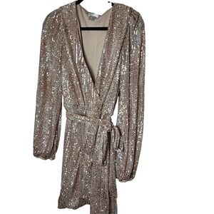 Venus Gold Sequin Sparkle Wrap Mini Dress Womens size Medium‎